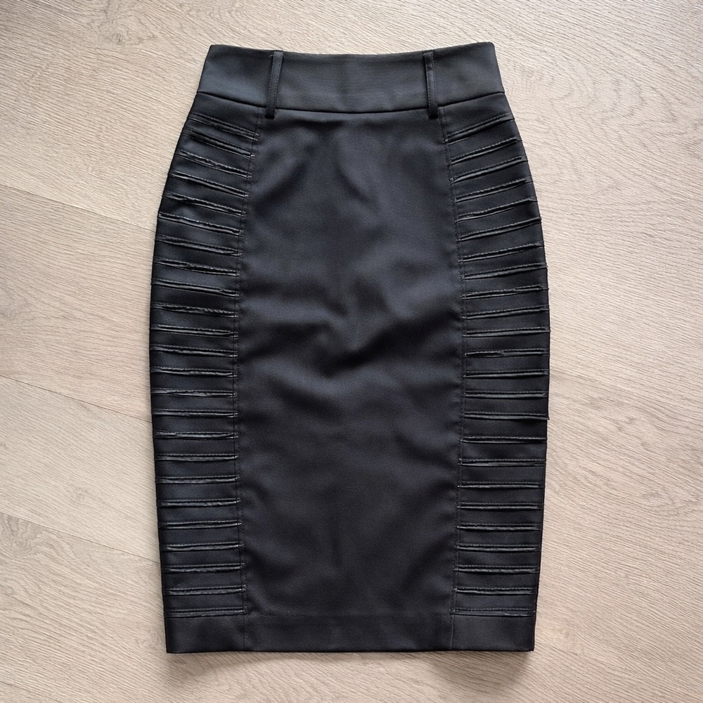 Vintage Style Black Pencil Skirt | Moto Panel Detail | Structured Tailored Fit S